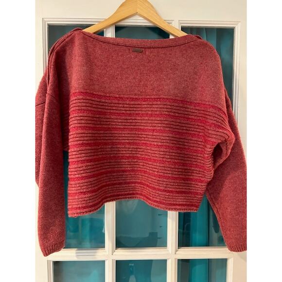 PRANA Phono Mauve Boxy Cropped Solid Striped Sweater Boat neck Wool MEDIUM - Picture 3 of 12